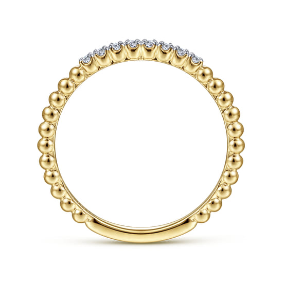 14K Yellow Gold Beaded Diamond Stackable Ring- Bujukan angle 2 14K Yellow Gold Beaded Diamond Stackable Ring- Bujukan angle 2