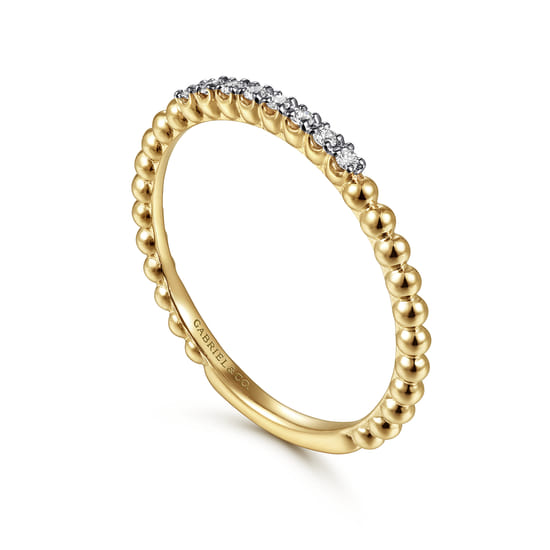 14K Yellow Gold Beaded Diamond Stackable Ring- Bujukan angle 3 14K Yellow Gold Beaded Diamond Stackable Ring- Bujukan angle 3