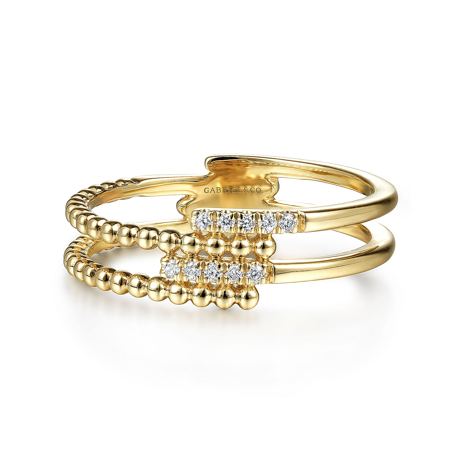 Gabriel - 14K Yellow Gold Beaded Interlocking Diamond Ring