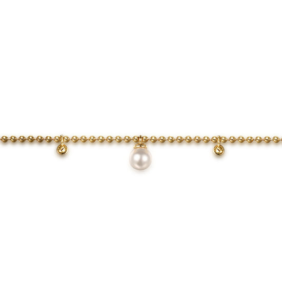 14K Yellow Gold Beaded Pearl Droplet Bracelet-Bujukan angle 2