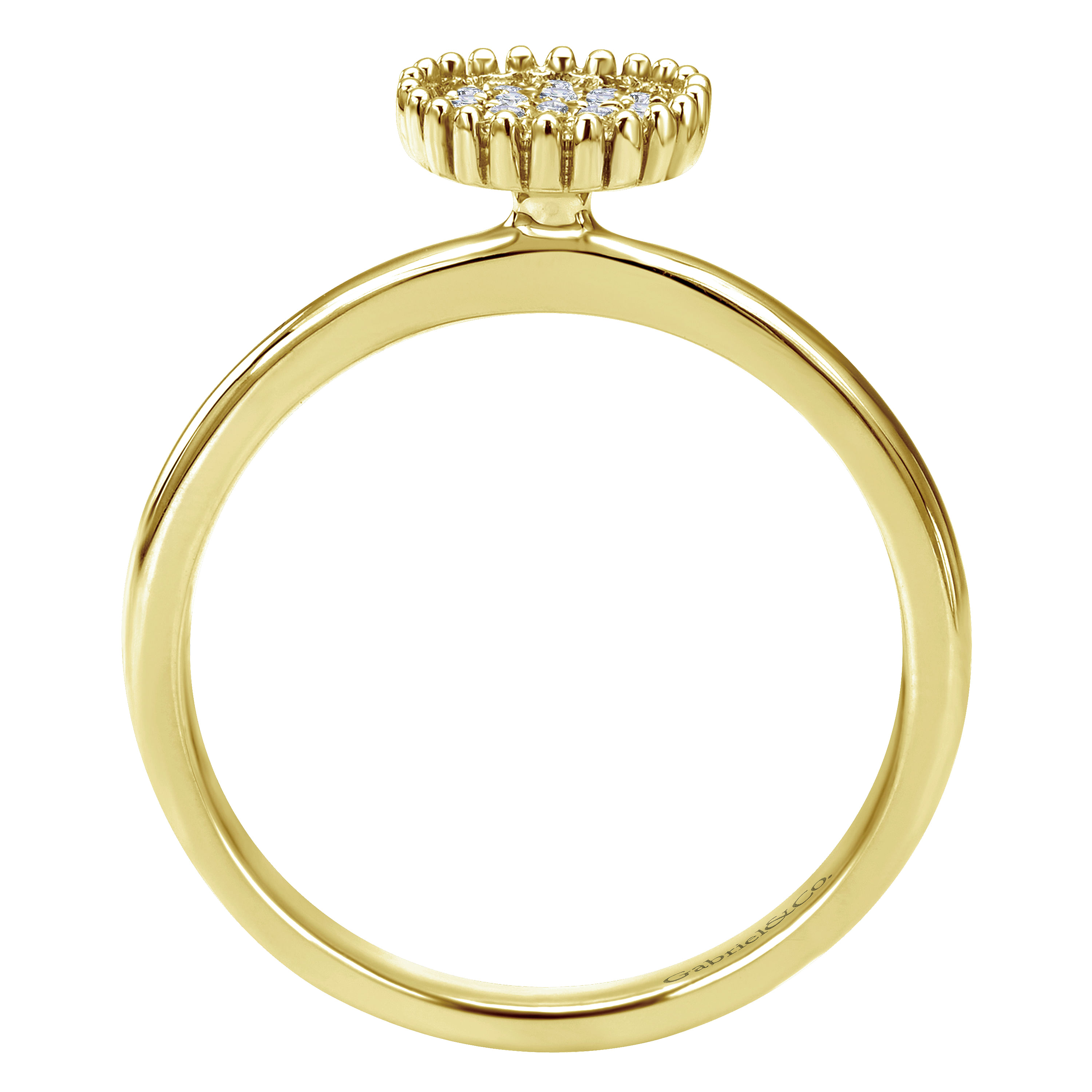 14K Yellow Gold Beaded Round Diamond Pavé Ladies Ring