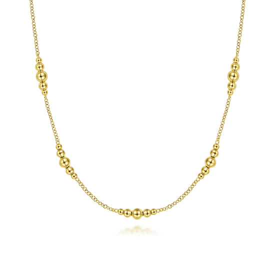 14K Yellow Gold Beaded Station Necklace-Bujukan 