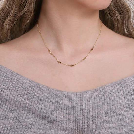 14K Yellow Gold Beaded Station Necklace-Bujukan  angle 3