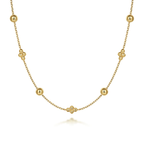 14K Yellow Gold Beaded Station Necklace-Bujukan