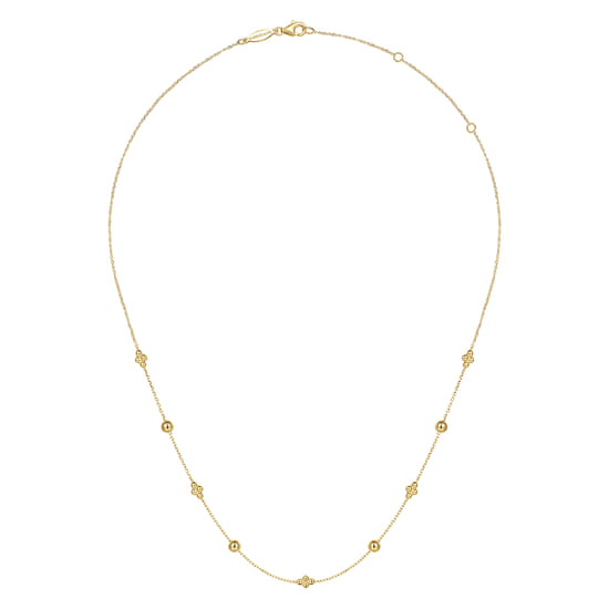 14K Yellow Gold Beaded Station Necklace-Bujukan angle 2