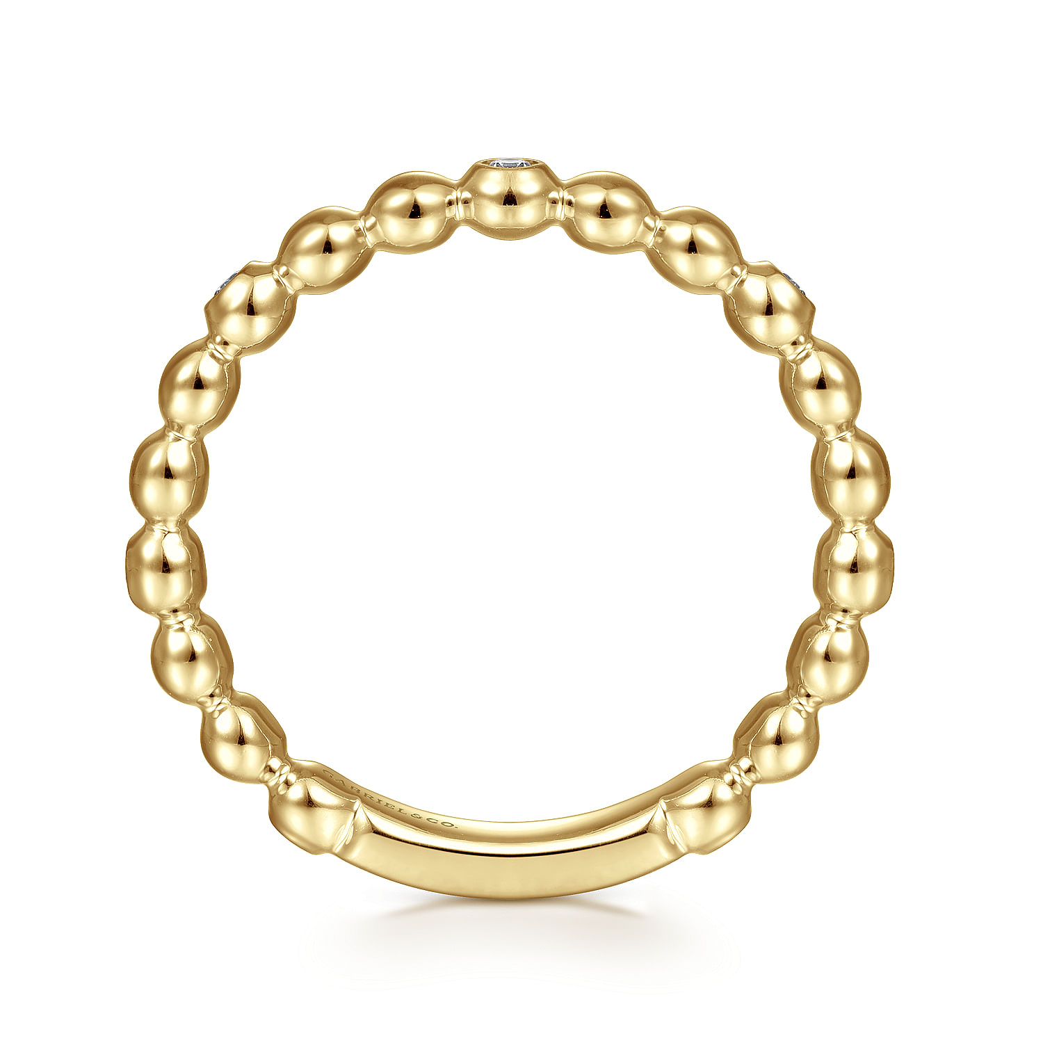 14K Yellow Gold Beaded Station and Diamond Stackable Ring