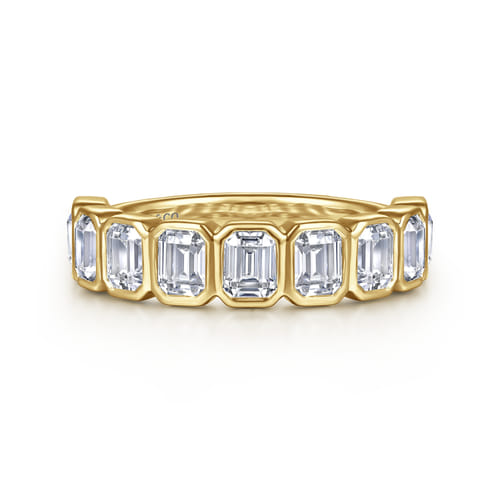 14K Yellow Gold Bezel Emerald Cut Diamond Anniversary Band