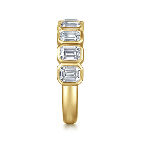 14K Yellow Gold Bezel Emerald Cut Diamond Anniversary Band