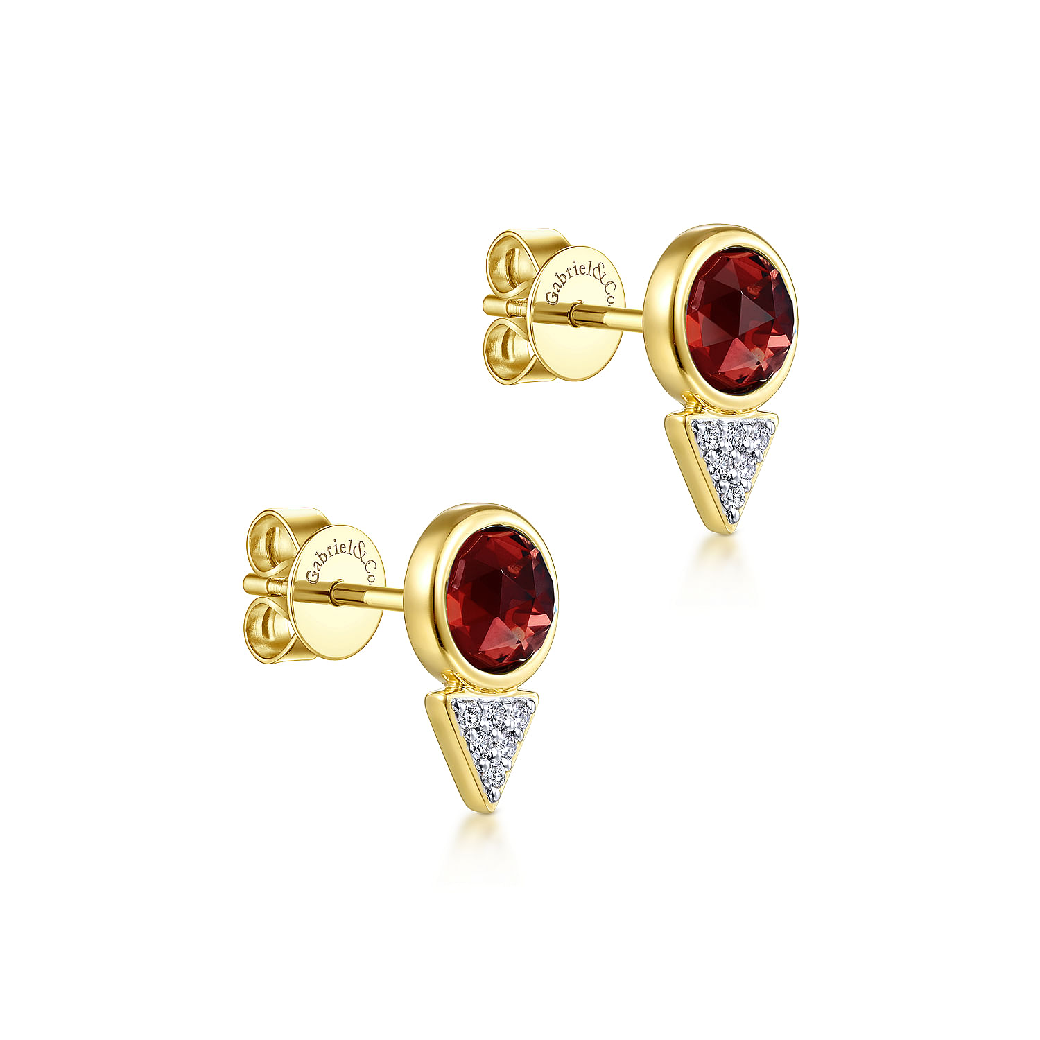 14K Yellow Gold Bezel Garnet and Diamond Cluster Stud Earrings