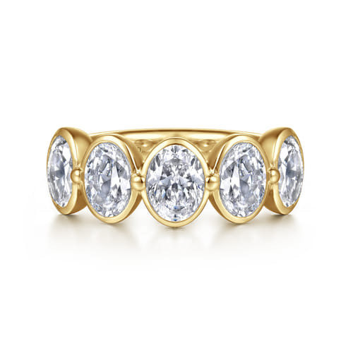 14K Yellow Gold Bezel Oval 5 Stone Diamond Anniversary Band