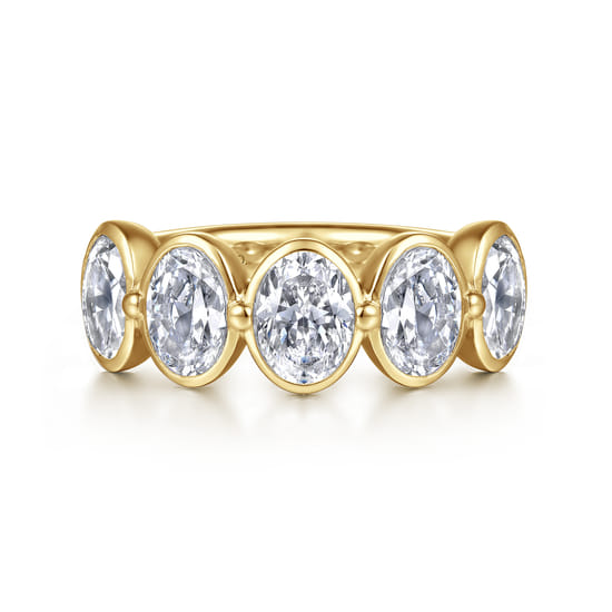 14K Yellow Gold Bezel Oval 5 Stone Diamond Anniversary Band