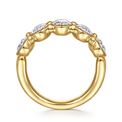 14K Yellow Gold Bezel Oval 5 Stone Diamond Anniversary Band
