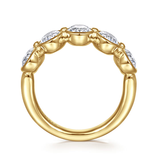14K Yellow Gold Bezel Oval 5 Stone Diamond Anniversary Band angle 2