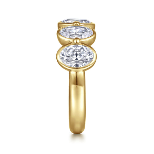 14K Yellow Gold Bezel Oval 5 Stone Diamond Anniversary Band