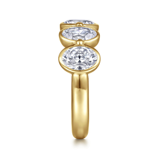 14K Yellow Gold Bezel Oval 5 Stone Diamond Anniversary Band angle 4