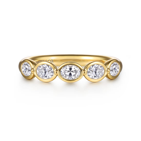 14K Yellow Gold Bezel Oval 5 Stone Diamond Anniversary Band