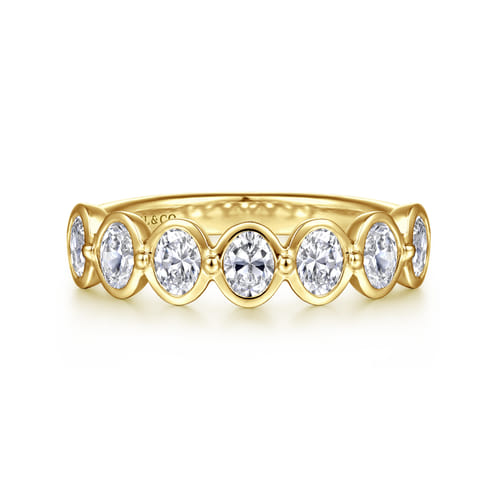 14K Yellow Gold Bezel Oval 7 Stone Diamond Anniversary Band