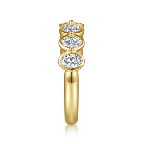 14K Yellow Gold Bezel Oval 7 Stone Diamond Anniversary Band