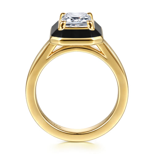 14K Yellow Gold Bezel Prong Black Enamel Emerald Cut Solitaire Diamond Engagement Ring 14K Yellow Gold Bezel Prong Black Enamel Emerald Cut Solitaire Diamond Engagement Ring