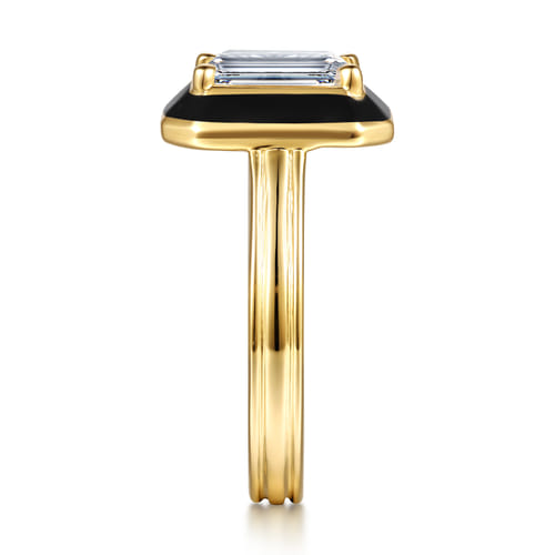 14K Yellow Gold Bezel Prong Black Enamel Emerald Cut Solitaire Diamond Engagement Ring 14K Yellow Gold Bezel Prong Black Enamel Emerald Cut Solitaire Diamond Engagement Ring