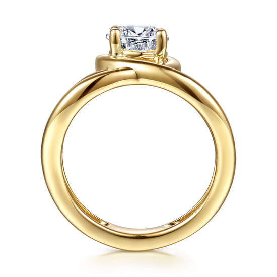 14K Yellow Gold Bezel Prong Bypass Pear Shape Diamond Engagement Ring angle 2