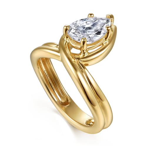 14K Yellow Gold Bezel Prong Bypass Pear Shape Diamond Engagement Ring