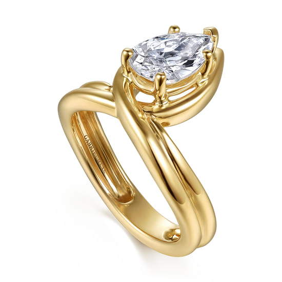 14K Yellow Gold Bezel Prong Bypass Pear Shape Diamond Engagement Ring angle 3