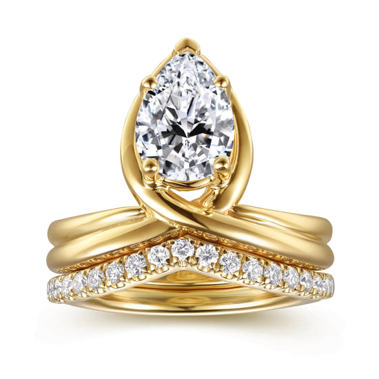 14K Yellow Gold Bezel Prong Bypass Pear Shape Diamond Engagement Ring angle 4