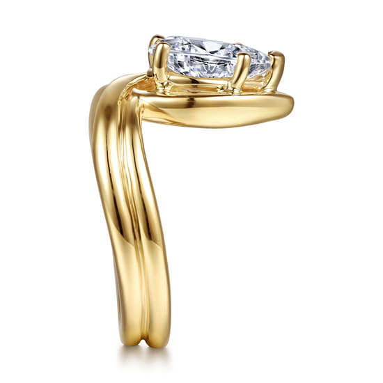 14K Yellow Gold Bezel Prong Bypass Pear Shape Diamond Engagement Ring angle 5