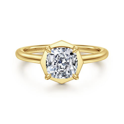 14K Yellow Gold Bezel Prong Cushion Cut Diamond Engagement Ring