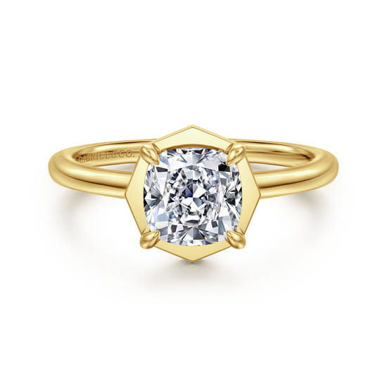 Gabriel - 14K Yellow Gold Bezel Prong Cushion Cut Diamond Engagement Ring