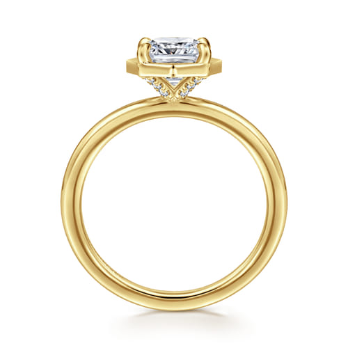 14K Yellow Gold Bezel Prong Cushion Cut Diamond Engagement Ring
