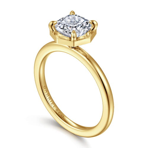 14K Yellow Gold Bezel Prong Cushion Cut Diamond Engagement Ring