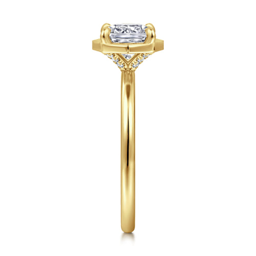 14K Yellow Gold Bezel Prong Cushion Cut Diamond Engagement Ring
