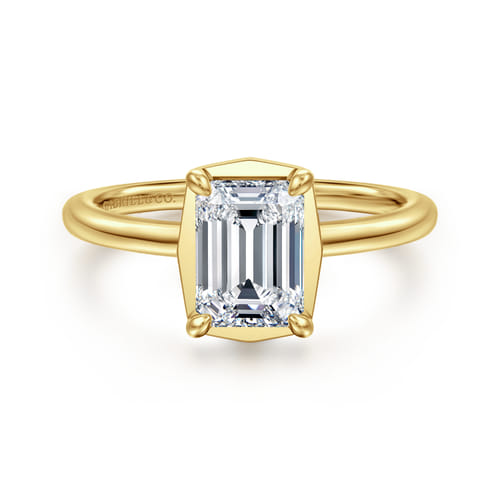 14K Yellow Gold Bezel Prong Emerald Cut Diamond Engagement Ring