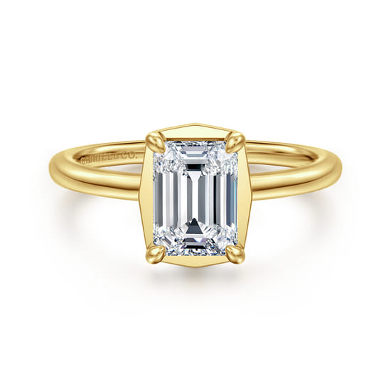 Gabriel - 14K Yellow Gold Bezel Prong Emerald Cut Diamond Engagement Ring