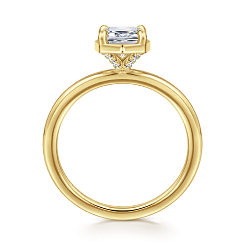 14K Yellow Gold Bezel Prong Emerald Cut Diamond Engagement Ring