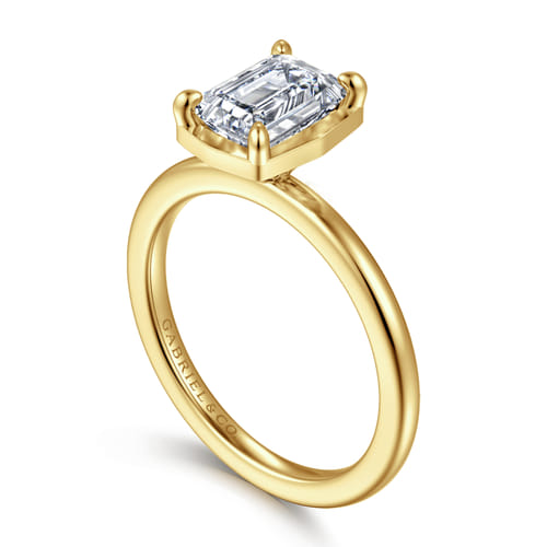 14K Yellow Gold Bezel Prong Emerald Cut Diamond Engagement Ring