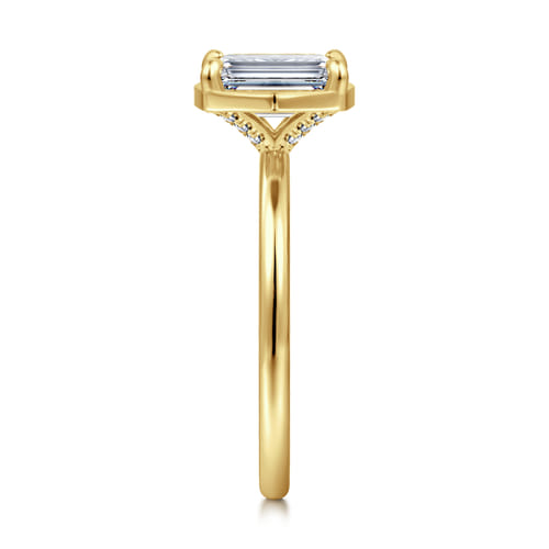 14K Yellow Gold Bezel Prong Emerald Cut Diamond Engagement Ring