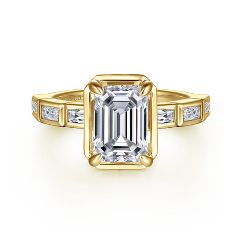 14K Yellow Gold Bezel Prong Emerald Cut Diamond Engagement Ring