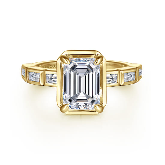 Gabriel - 14K Yellow Gold Bezel Prong Emerald Cut Diamond Engagement Ring