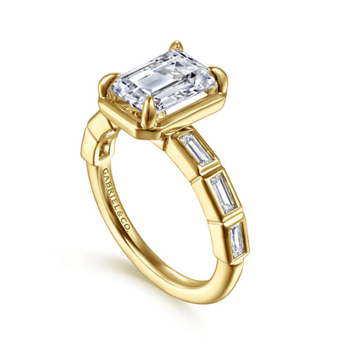 14K Yellow Gold Bezel Prong Emerald Cut Diamond Engagement Ring