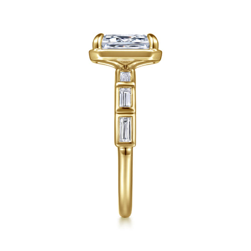 14K Yellow Gold Bezel Prong Emerald Cut Diamond Engagement Ring