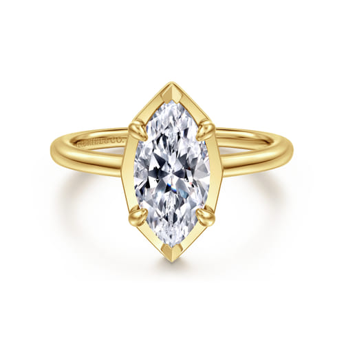 14K Yellow Gold Bezel Prong Marquise Shape Diamond Engagement Ring