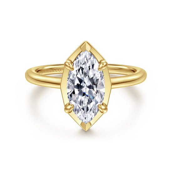 Gabriel - 14K Yellow Gold Bezel Prong Marquise Shape Diamond Engagement Ring