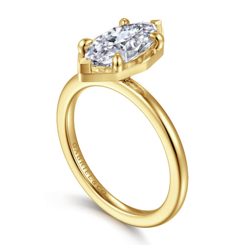 14K Yellow Gold Bezel Prong Marquise Shape Diamond Engagement Ring