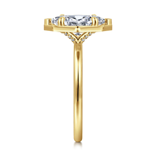 14K Yellow Gold Bezel Prong Marquise Shape Diamond Engagement Ring
