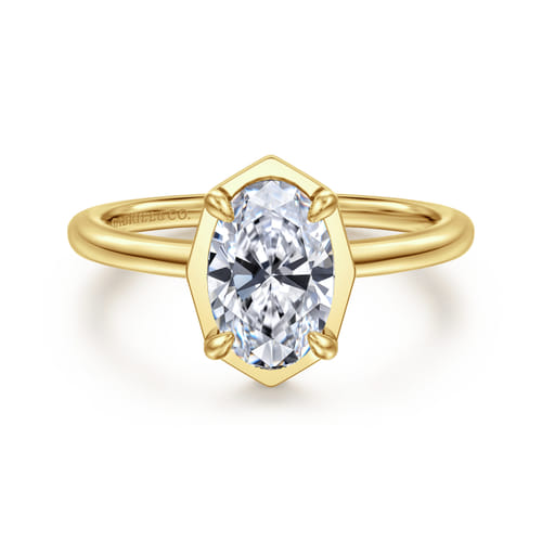 14K Yellow Gold Bezel Prong Oval Diamond Engagement Ring