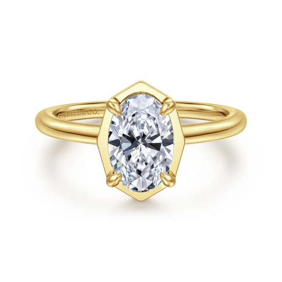 Gabriel - 14K Yellow Gold Bezel Prong Oval Diamond Engagement Ring