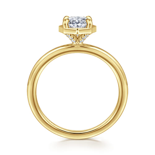 14K Yellow Gold Bezel Prong Oval Diamond Engagement Ring